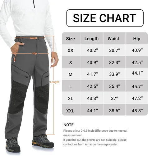 Vista 7 de MIRITY Pantalones de senderismo impermeables para hombre con forro polar aislante para viajes con aro ajustable