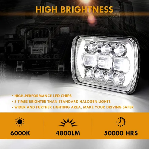 Vista 5 de Auxbeam Faro LED de 5 x 7 de haz alto y bajo, 85 W, 7 x 6 pulgadas, con ojos en ángulo DRL, aprobado por DOT, H6054 para Jeep Wrangler Cherokee XJ