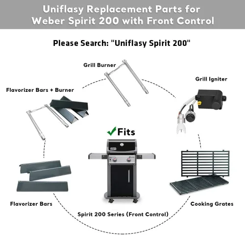 Vista 9 de Uniflasy Barras aromatizantes 7635 y tubos de quemador de parrilla 69785 para Weber Spirit I y II 200 con control frontal, Spirit E210, E220, S210