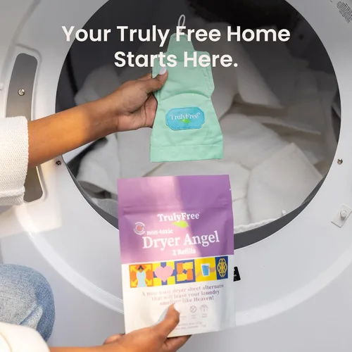Vista 5 de Truly Free Dryer Angel - Toallitas naturales alternativas para secadora, hojas de suavizante reutilizables y no tóxicas, potenciador de aroma