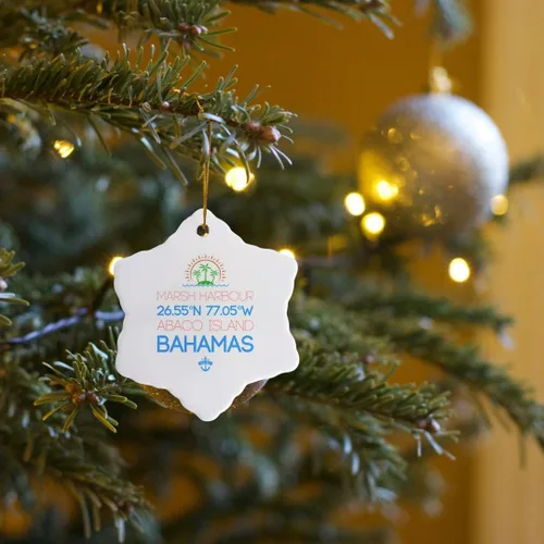 Vista 7 de 3dRose Marsh Harbour, Abaco Island. Location Coordinates. Travel Gift 3 inch Snowflake Porcelain Ornament