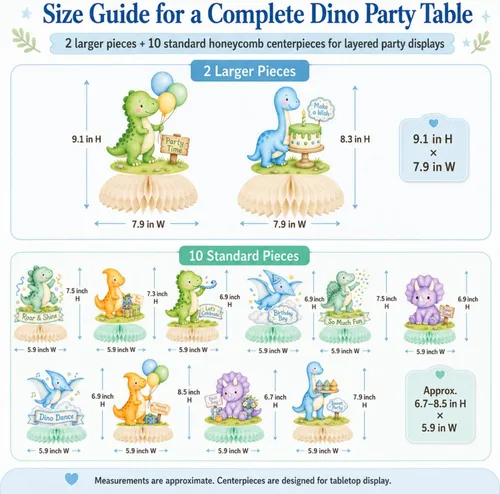 Vista 4 de ALISSAR 12 Pcs Dinosaur Honeycomb Centerpieces, Boy Dino Birthday Decor Blue