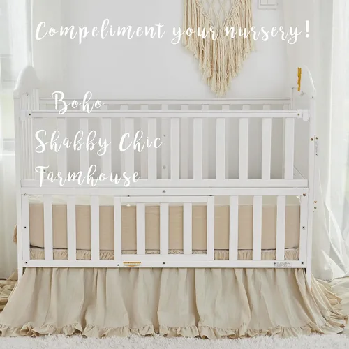 Vista 4 de Brandream Conjunto de Ropa de Cama para Cuna Unisex Bebé Niña Niño 3 Piezas Beige Sólido Boho Chic de Granja Volantes Cálido 100% Algodón Lavado