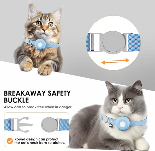 Vista 5 de Rastreador de gatos, rastreador GPS compatible con Apple Find My App (solo iOS), collar de rastreador de gatos impermeable con campana y hebilla