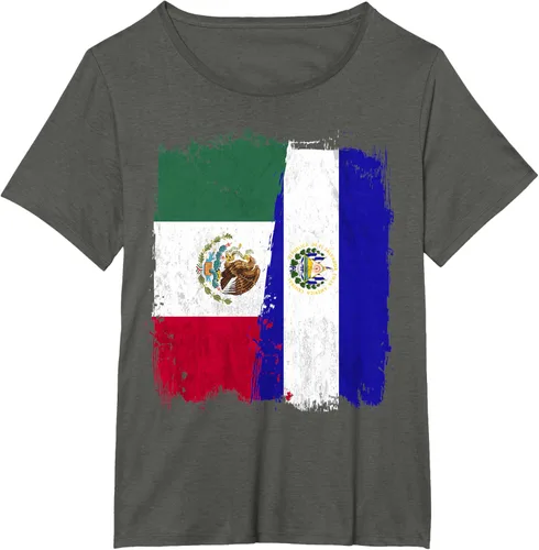 Vista 63 de Camiseta con la bandera mexicana de El Salvador con la mitad de la bandera mexicana de El Salvador