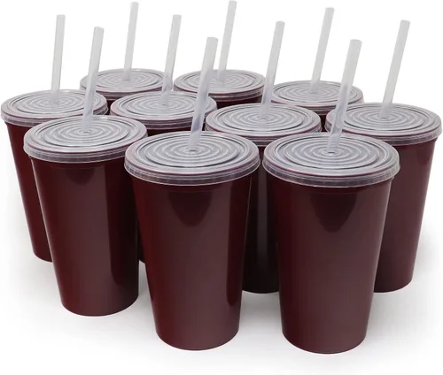 Vista 15 de Rolling Sands Vasos de plástico reutilizables de 22 onzas con tapas, paquete de 10, vasos variados fabricados en Estados Unidos; incluye 10 popotes
