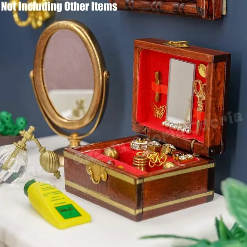 Vista 7 de Odoria Caja de joyería para casa de muñecas en miniatura: caja de maquillaje a escala 1/12, organizador para dormitorio victoriano - Mini cofre