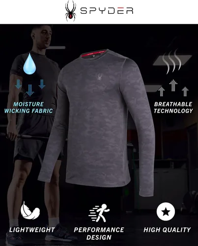 Vista 2 de Spyder Camisa activa para hombre - Camisa de entrenamiento de manga larga de camuflaje - Camiseta de entrenamiento ligera para hombre (S-XL)