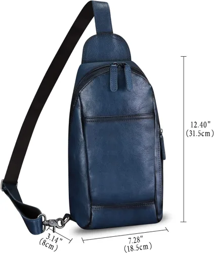 Vista 5 de FEIGITOR Bolso bandolera de cuero genuino hecho a mano retro bandolera mochila bolso pecho hombro senderismo riñonera