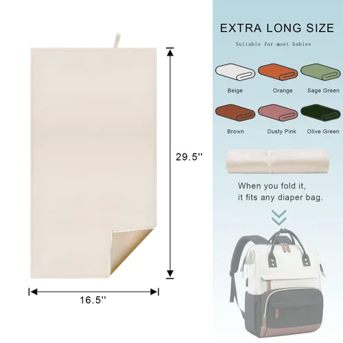 Vista 7 de Cambiador de pañales beige para bebé, cambiador de pañales portátil para viajes o casa, esterilla limpiable que cabe perfectamente en la bolsa