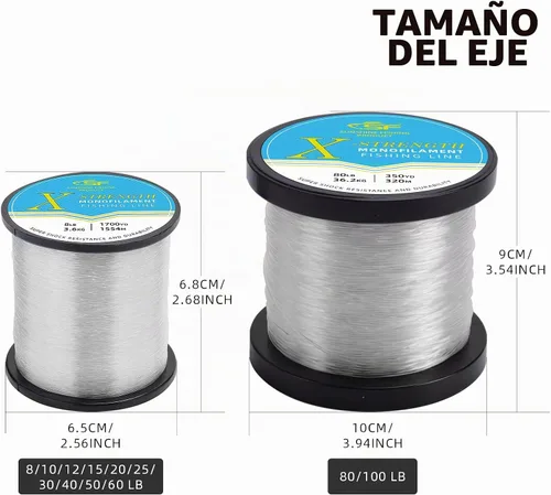 Vista 2 de SF - Línea de pesca monofilamento premium, carrete X-Strong de nailon mono material, línea líder para agua salada y agua dulce