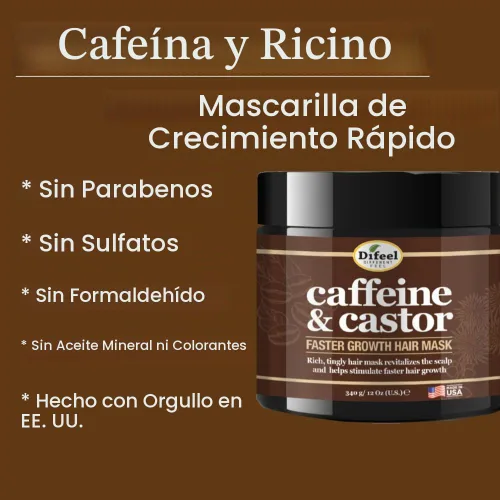 Vista 3 de Difeel Mascarilla capilar de crecimiento más rápido con cafeína y ricino, 12 onzas