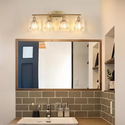 Vista 212 de Shenmoyl Lámparas de baño, lámpara de pared de 2 luces para tocador sobre espejo con pantalla de vidrio tulipán blanco para dormitorio, sala