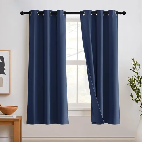 Vista 45 de RYB HOME - Cortinas con cancelación de ruido de 63 pulgadas de largo, juego de 2 paneles, 3 capas totales, cortinas opacas, insonorizadas