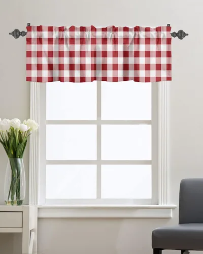 Vista 8 de Cenefa de muñeco de nieve de Navidad para ventanas de cocina, cenefas de invierno con bolsillo para barra, cortinas cortas, copos de nieve, bayas