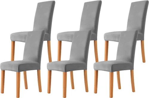 Vista 45 de Velvet Chair Covers Beige Gray, Stretch Dining Room Chair Covers 2 Pack, Super Fit Dining Chairs Slipcovers Spandex Washable Kitchen Parson Chair