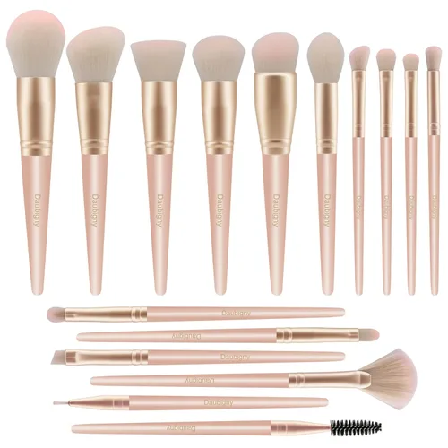 Vista 8 de Juego de 16 brochas de maquillaje sintéticas de alta calidad con brochas de base profesionales, correctores de polvo, sombras de ojos, rubor Negro