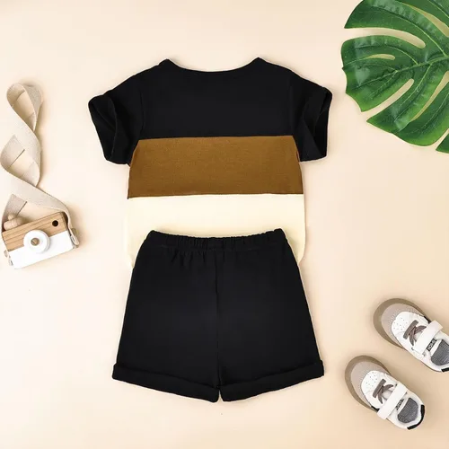 Vista 86 de Ropa para bebé niño pequeño, trajes de verano de manga corta, camiseta de retazos y pantalón con bolsillo, conjunto de 2 piezas, 12 meses a 4 años