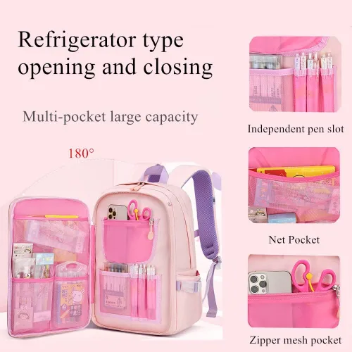 Vista 3 de EKUIZAI Kawaii Colorido Casual Niñas Mochila Escuela Primaria Mochila Dulce y Linda Mochila Infantil con Encanto, Púrpura-L