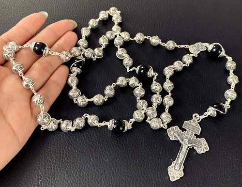 Vista 4 de elegantmedical Rare Bali - Cuentas de plata de ley 925 para hombre y mujer, rosario, crucifijo cruz, caja de regalo, Ágata