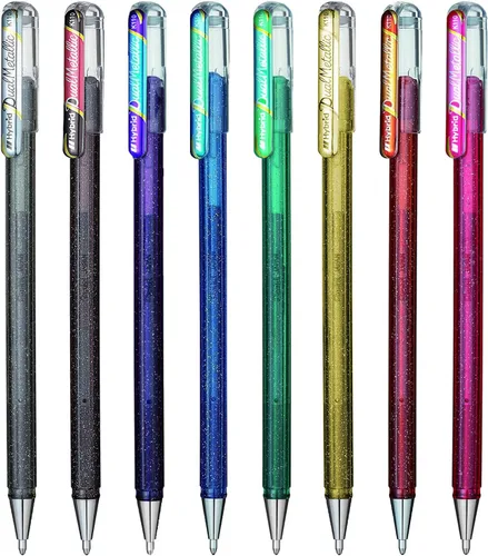 Vista 2 de Pentel Hybrid - Bolígrafos Metálicos Duales - Bolígrafos de Gel Líquido Rollerball - K110 - Colores Surtidos - Juego de 8