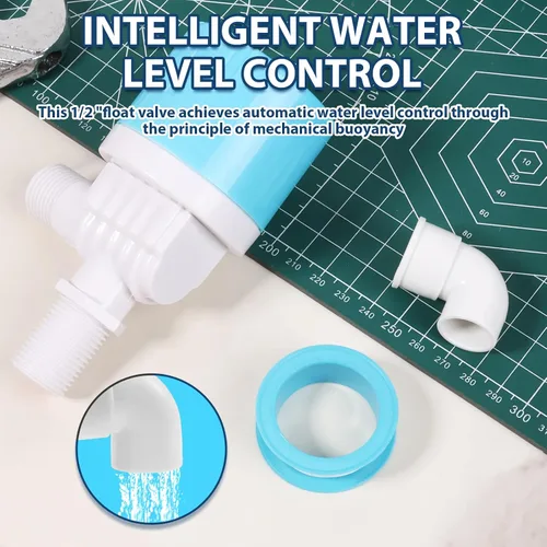 Vista 6 de Válvula de flotador de 4 piezas, control automático de nivel de agua, válvula de flotador de plástico de acero inoxidable de 1/2 pulgada