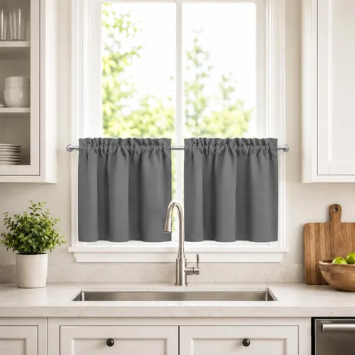 Vista 29 de Aquazolax Half Window Curtains 24 Inch Length, 28" Wide Rod Pocket Small Window Treatment for Kitchen, Bathroom, Camper, Beige, 2 Panels Set