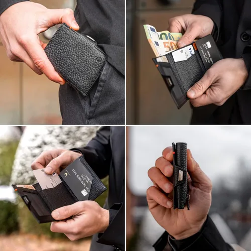Vista 2 de DONBOLSO Wallet NextGen I - Cartera delgada moderna sin bolsillo para monedas, hasta 11 tarjetas, Napa granulada negra, Classic
