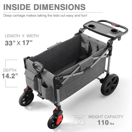 Vista 8 de EVER ADVANCED - Carros plegables para dos niños y carga, carro plegable colapsable con mango ajustable, toldo extraíble con arnés de 5 puntos, negro