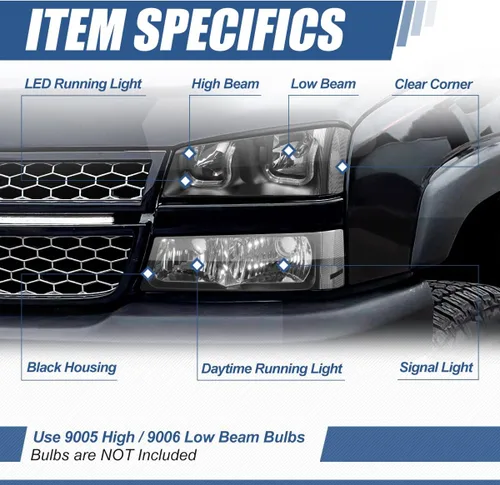 Vista 2 de Auto Dynasty Conjunto de faros LED DRL compatible con Chevy Avalanche Silverado 1500-3500 2003-2007, repuesto de faros delanteros laterales