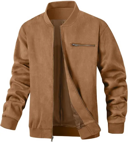 Vista 8 de Chaqueta bomber de gamuza para hombre, casual, ligera, vintage, abrigo universitario