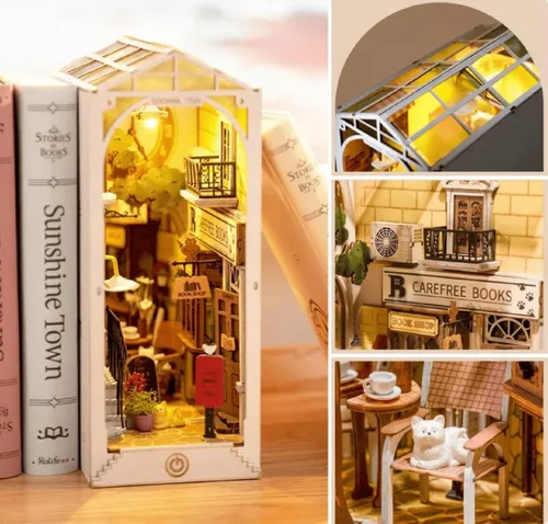 Vista 6 de Rolife Kit de rincón de libros de bricolaje, kit de rincón de libros en miniatura, sujetalibros decorativos creativos