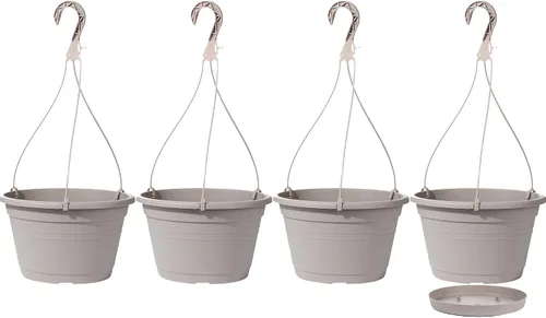Vista 8 de 4 Piezas Macetas Colgantes para Plantas de Interior, 10" Macetas Grandes de Plástico Colgantes con Bandejas de Drenaje y Soporte de Cadena