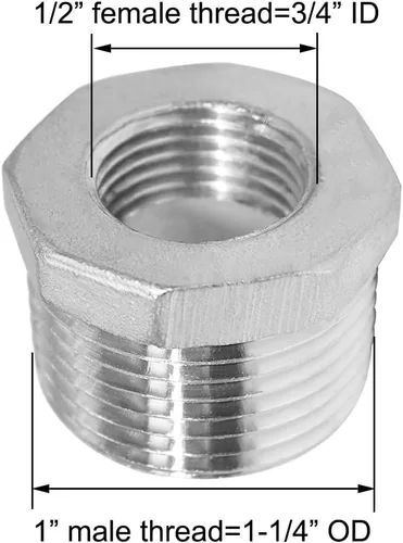 Vista 2 de Joywayus Reductor de buje de cabeza hexagonal de acero inoxidable, montaje de tubería 1 NPT macho × 1/2 NPT hembra (paquete de 2)