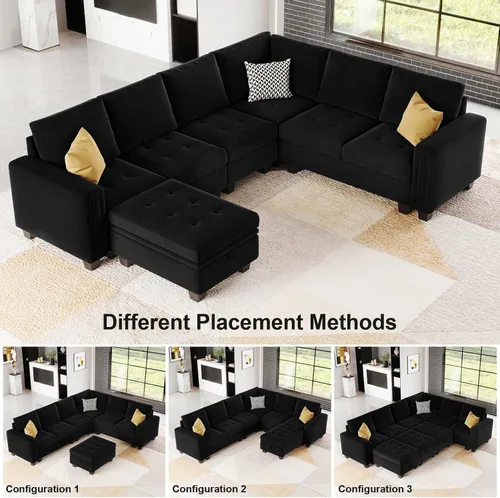 Vista 7 de Belffin Sofá modular de terciopelo con almacenamiento otomano de 6 plazas en forma de L, sofá modular modular con diván reversible, sofá seccional