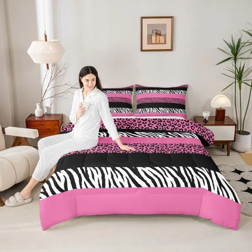 Vista 54 de Juego de edredón con estampado de leopardo para niños, tamaño individual, juego de ropa de cama de moda de piel de guepardo abstracto, decoración