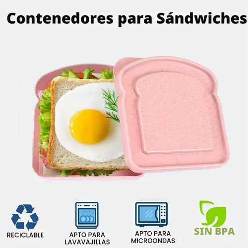 Vista 2 de NADUSEP Contenedores para sándwiches, recipientes para loncheras, caja de plástico con forma de tostada, para almacenamiento de alimentos con tapa