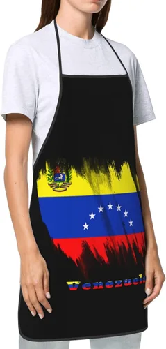 Vista 3 de Delantal de bandera venezolana para hombres y mujeres, ajustable, gran volumen, estampado, divertido, vintage, delantales para cocina