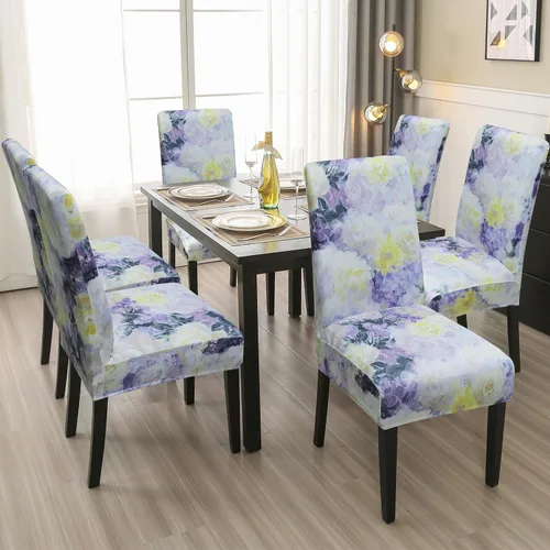 Vista 2 de Fundas para sillas de comedor, juego de 2 fundas, con patrón elástico Parsons, de elastano, extraíbles y lavables, protector para sillas de cocina