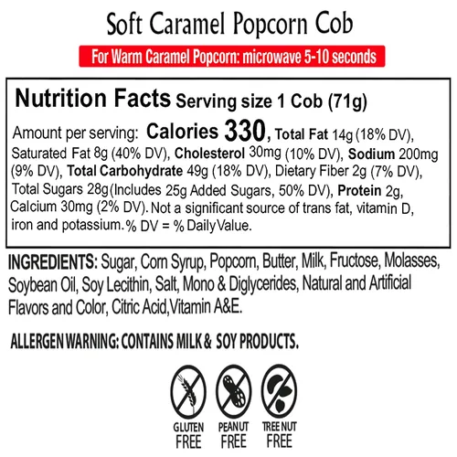 Vista 2 de Caramel Cob Soft Caramel Popcorn – 16 barras envueltas individualmente de 2.5 onzas – Sin gluten, sin maní ni nueces de árbol – Apto para microondas