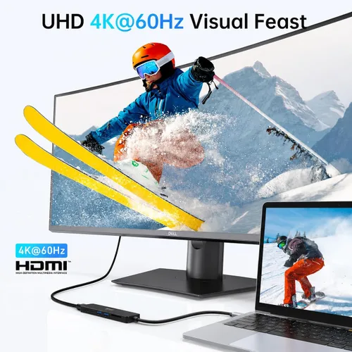 Vista 3 de Adaptador HDMI USB C Hub para MacBook Pro/Air, Dongle USBC 7 en 1 con HDMI, lector de tarjetas microSD/SD, puerto de datos USB C, 100 W PD y 2 USB