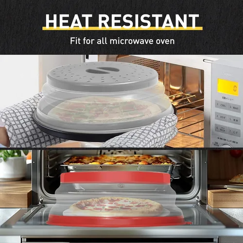 Vista 10 de CasaCulina Paquete de 2 cubiertas plegables para salpicaduras de microondas, tapa de microondas ventilada con agujero de gancho, protector