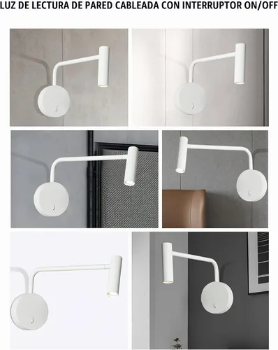 Vista 7 de ZEROUNO Lámpara de lectura montada en la pared para dormitorio, aplique cableado con interruptor de encendido/apagado, moderna lámpara de pared
