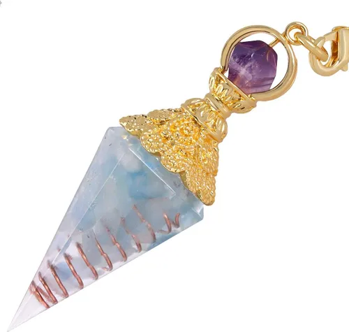 Vista 3 de TUMBEELLUWA Péndulo de punto de cristal de orgón para adivinación, radiestesia, chakras, reiki, equilibrio, cristales curativos, colgante de piedra