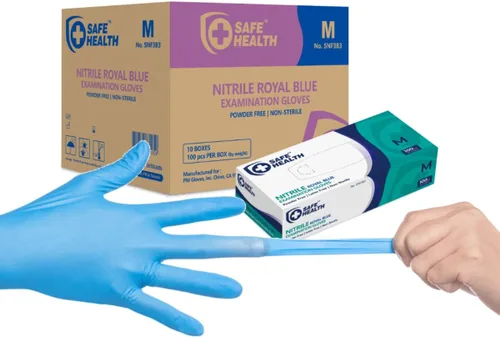 Vista 10 de Safe Health Nitrile Exam Gloves – 4 mil, Latex-Free, Powder-Free, Disposable, Blue, Medical Grade, Food, Cleaning Use