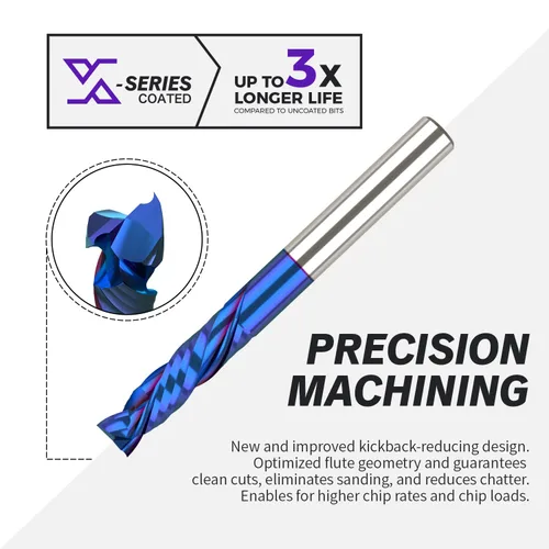 Vista 3 de ZahyoX Broca de enrutador de compresión de 1/4", broca CNC en espiral de corte hacia arriba y hacia abajo, fresa de carburo sólido con recubrimiento
