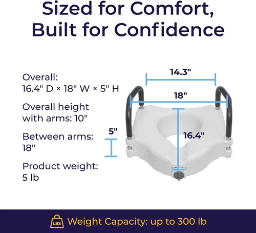 Vista 8 de Drive Medical RTL12027RA Asiento elevado para inodoro con brazos acolchados extraíbles, asiento estándar Raised Toilet Seat Offers Removable