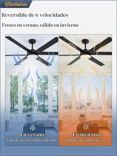 Vista 4 de Fanbulous Ventiladores de techo de 66 pulgadas con luces y control remoto, 6 aspas reversibles, regulable, 3000K-6000K ajustable, ventiladores