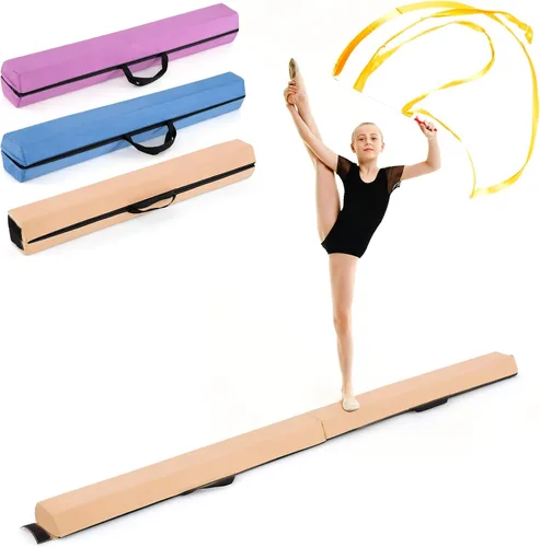 Vista 22 de Giantex Haz de equilibrio de 7/8/9 pies, haz de gimnasia plegable con asas de transporte, base de goma antideslizante para niños, haz de gimnasia