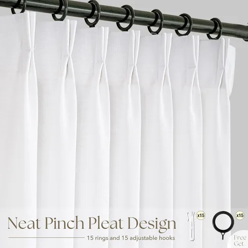 Vista 9 de Cortinas de lino de 63 pulgadas, juego de 2 paneles para sala de estar, beige natural, cortinas con pliegues pellizco entrenadas con memoria
